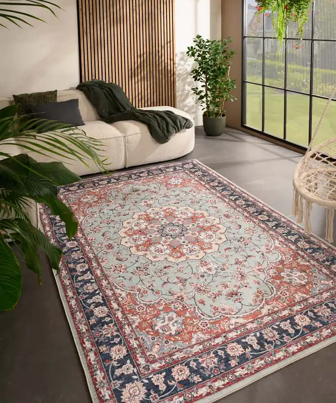Koopje Vintage buitenkleed – Valenca Nova saliegroen/rood Black Friday-35%