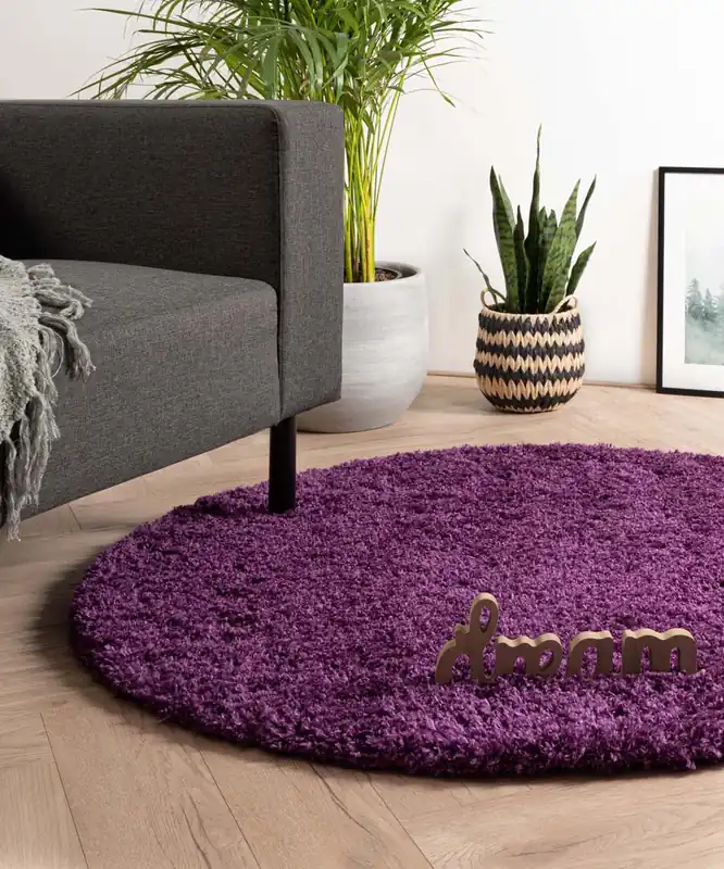 Trendy Rond hoogpolig vloerkleed – Cozy Shaggy – paars -43%
