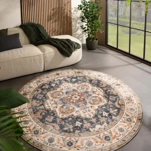Nieuwe Collectie Rond Vintage buitenkleed – Valenca Fino goud/blauw Black Friday-44%