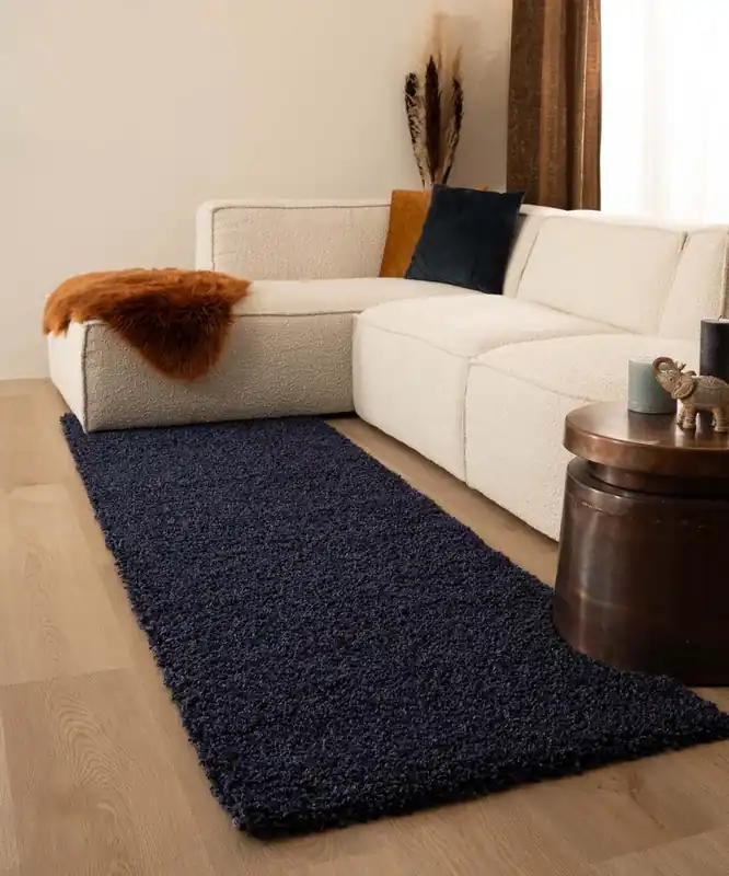 Hoogpolige loper shaggy Trend effen – marineblauw Black Friday-67% Veilige Betaling