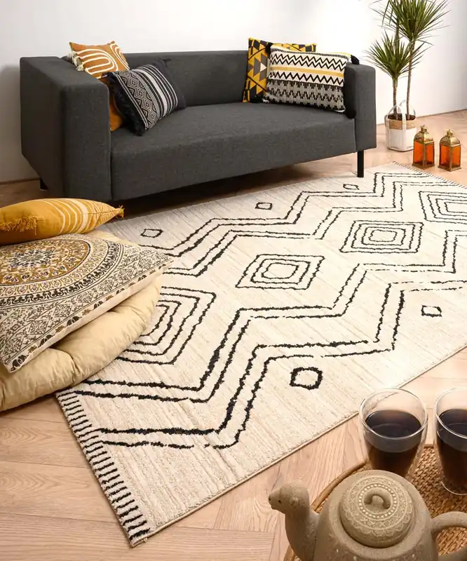 Uitverkoop Berber vloerkleed Beni Ouarain Bahij – crème/zwart Black Friday-33%
