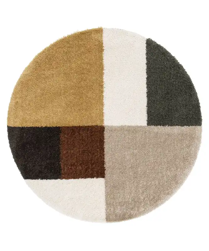 Modern Hoogpolig vloerkleed rond – Mirage Axis olijfgroen/geel Black Friday-51%