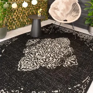 Authentiek Vintage buitenkleed – Coastal Bay zwart/wit Black Friday-40%