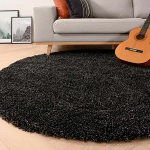 Rond hoogpolig vloerkleed shaggy Grand effen – antraciet -60% Gereduceerde Prijs