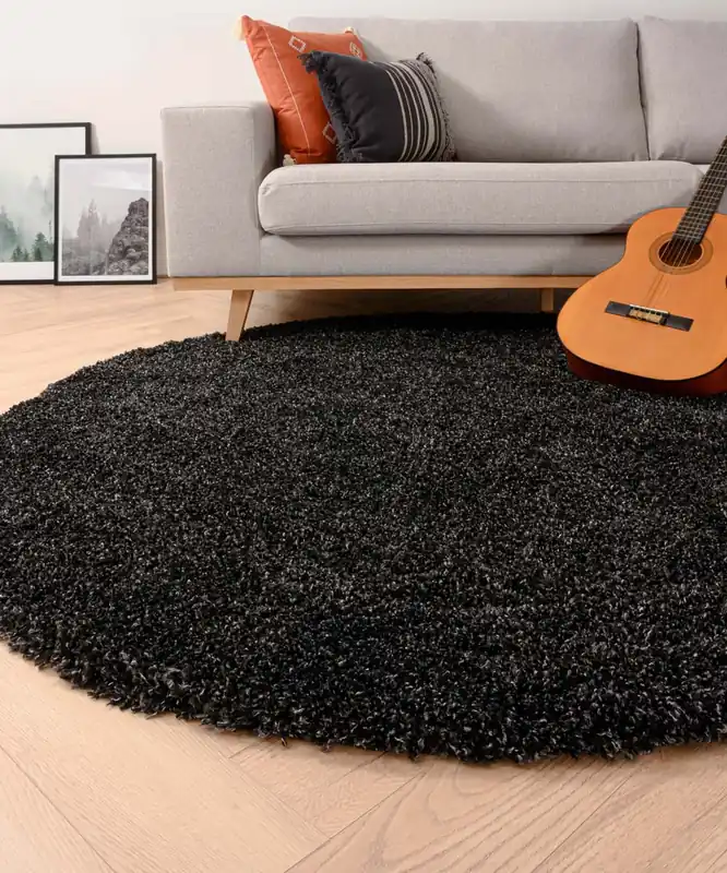 Rond hoogpolig vloerkleed shaggy Grand effen – antraciet -60% Gereduceerde Prijs