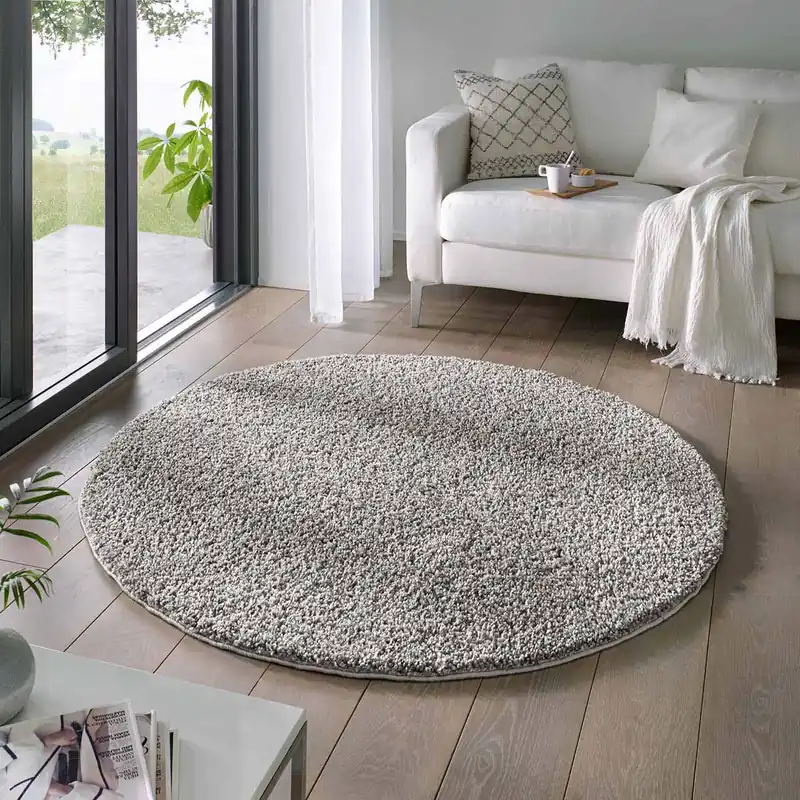 Plaats Bestelling Rond vloerkleed hoogpolig effen Classic – grijs    -39%