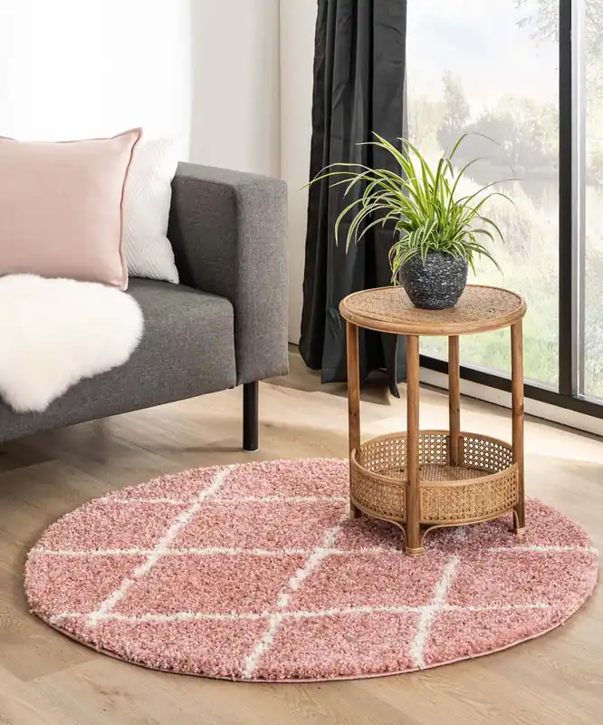Rond hoogpolig vloerkleed ruiten Habitat – roze/wit Black Friday-66% Rechtstreeks Van De Fabrikant