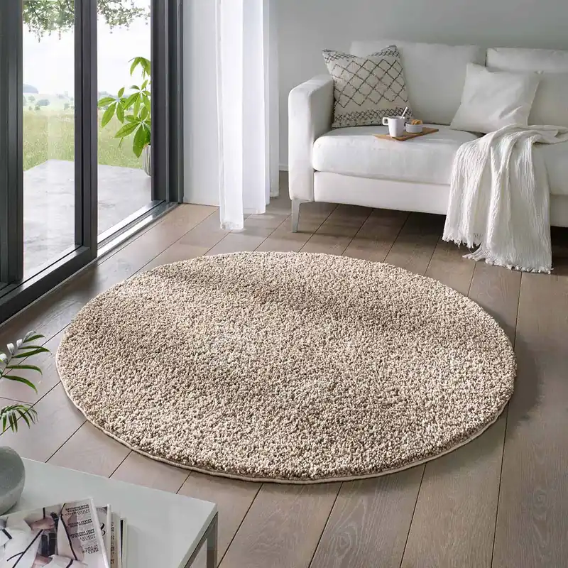 Superprijs Rond vloerkleed hoogpolig effen Classic – beige -39%
