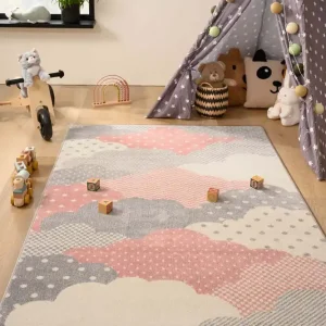 Plaats Bestelling Vloerkleed kinderkamer wolk – Magic roze/grijs -38%