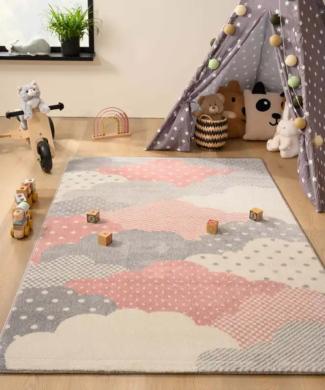 Plaats Bestelling Vloerkleed kinderkamer wolk – Magic roze/grijs -38%
