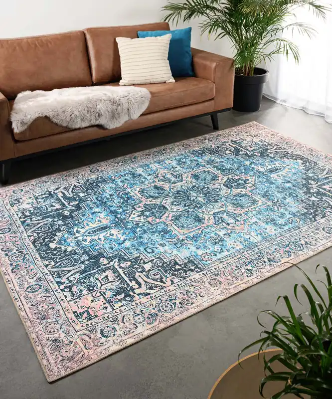 Gratis Retour Vintage vloerkleed – Fade No.3 blauw/oranje Black Friday-40%