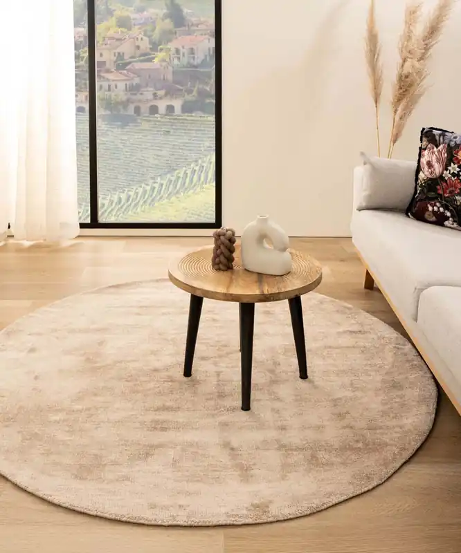 Viscose vloerkleed rond – Glamour beige Black Friday-33% Tijdelijk Beschikbaar