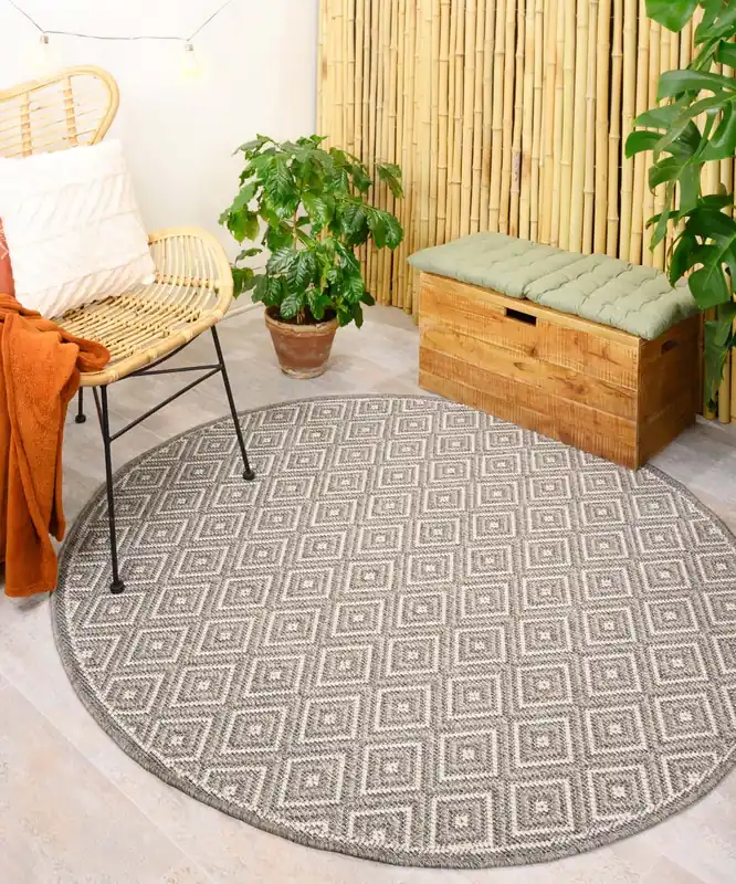 Betrouwbaar Rond buitenkleed ruiten Sunny Gem – grijs Black Friday-55%