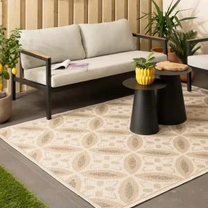 Jute buitenkleed Sunny Circles – naturel Black Friday-51% Op = Op