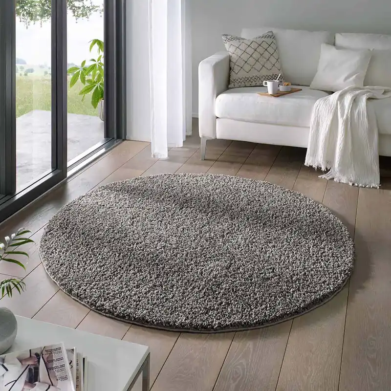 Rond vloerkleed hoogpolig effen Classic – donkergrijs -39% Garantie Inbegrepen