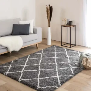 Hoogpolig vloerkleed ruiten Artisan – grijs/wit Black Friday-66% Exclusief