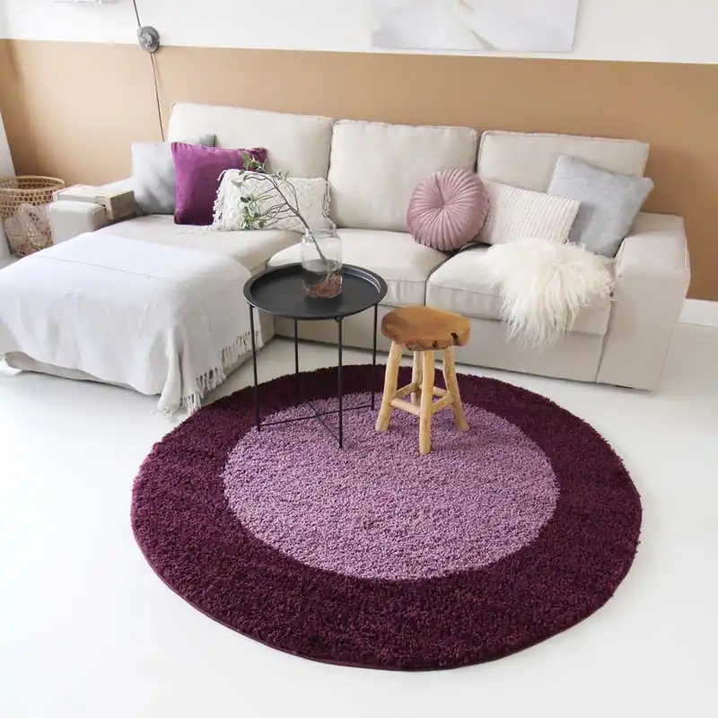 Laatste Versie Hoogpolig vloerkleed shaggy Trend lijstmotief rond – paars -34%