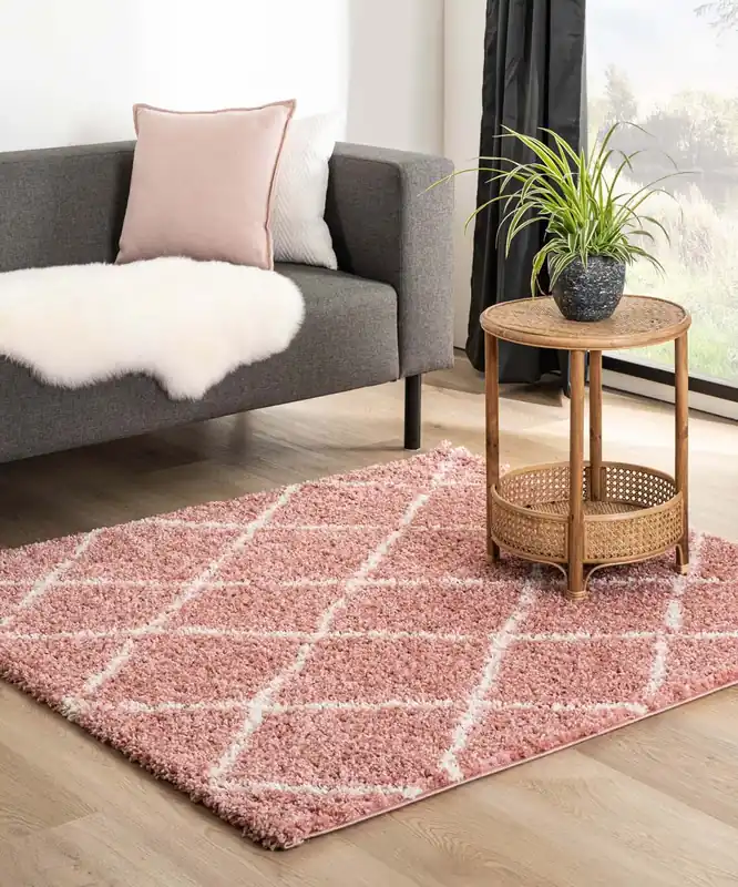Populair Vierkant hoogpolig vloerkleed ruiten Habitat – roze/wit Black Friday-37%
