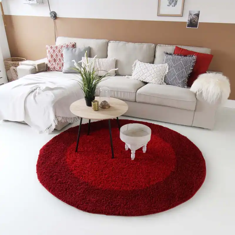 Bulkbestelling Hoogpolig vloerkleed shaggy Trend lijstmotief rond – rood    -34%