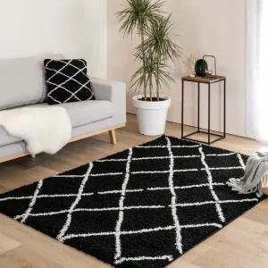 Hoogpolig vloerkleed ruiten Artisan – zwart/wit Black Friday-48% Op = Op