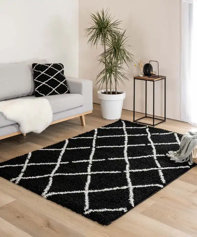 Hoogpolig vloerkleed ruiten Artisan – zwart/wit Black Friday-48% Op = Op