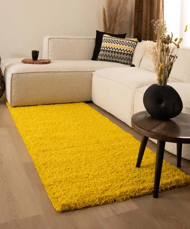 Hoogpolige loper shaggy Trend effen – geel Black Friday-67% Beperkte Voorraad