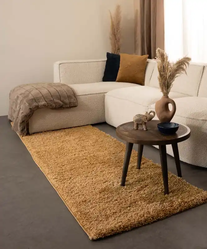 Hoogpolige loper shaggy Trend effen – goud Black Friday-32% Direct Verzonden
