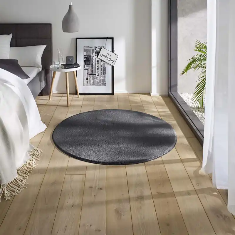 Zacht rond vloerkleed Loft – antraciet – wasbaar 30°C    -40% Goedkoop