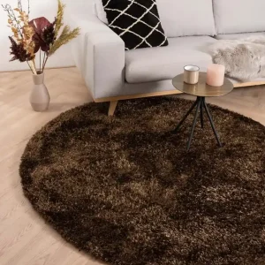 Korting Rond hoogpolig vloerkleed velours Posh – bruin Black Friday-64%