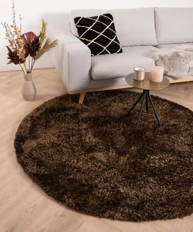 Korting Rond hoogpolig vloerkleed velours Posh – bruin Black Friday-64%