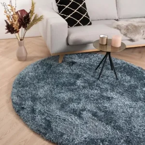 Beperkt Aanbod Rond hoogpolig vloerkleed velours Posh – blauw Black Friday-64%