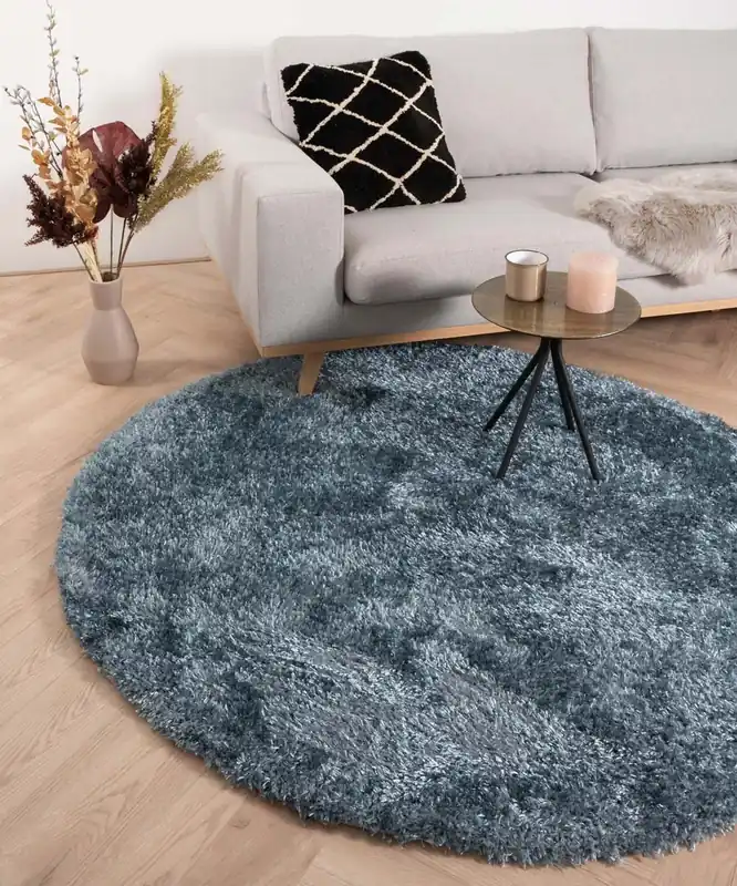 Beperkt Aanbod Rond hoogpolig vloerkleed velours Posh – blauw Black Friday-64%