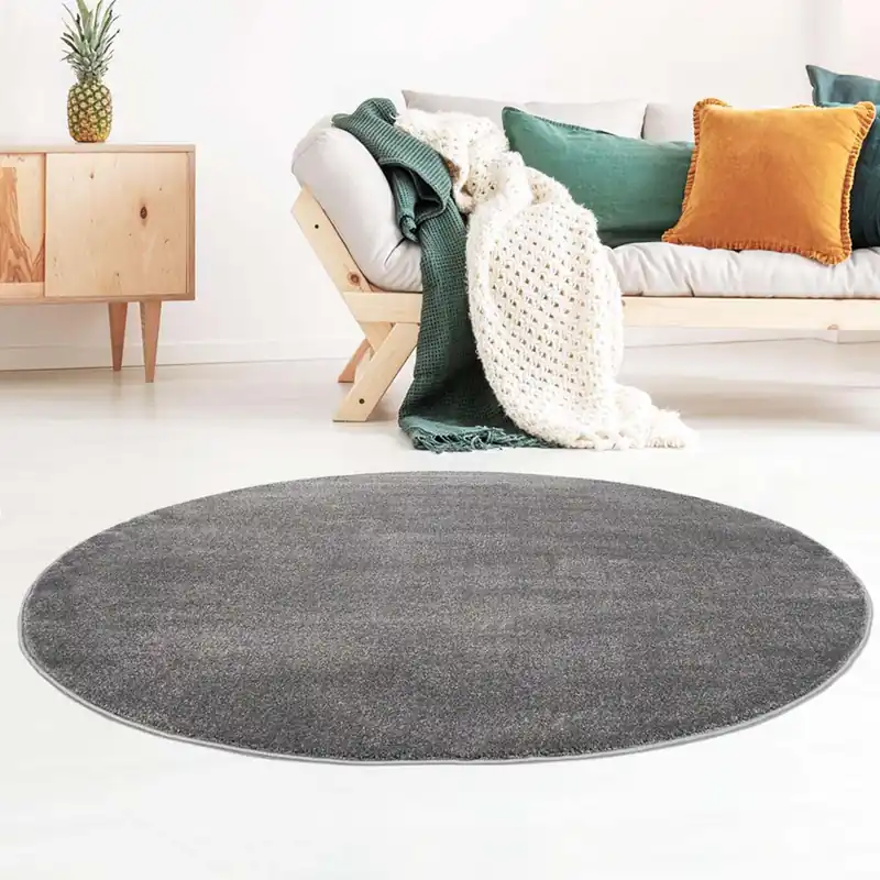 Goedkoop Rond vloerkleed effen velours Gala – donkergrijs    -39%