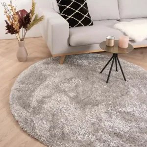 Seizoensaanbieding Rond hoogpolig vloerkleed velours Posh – lichtzilver Black Friday-64%