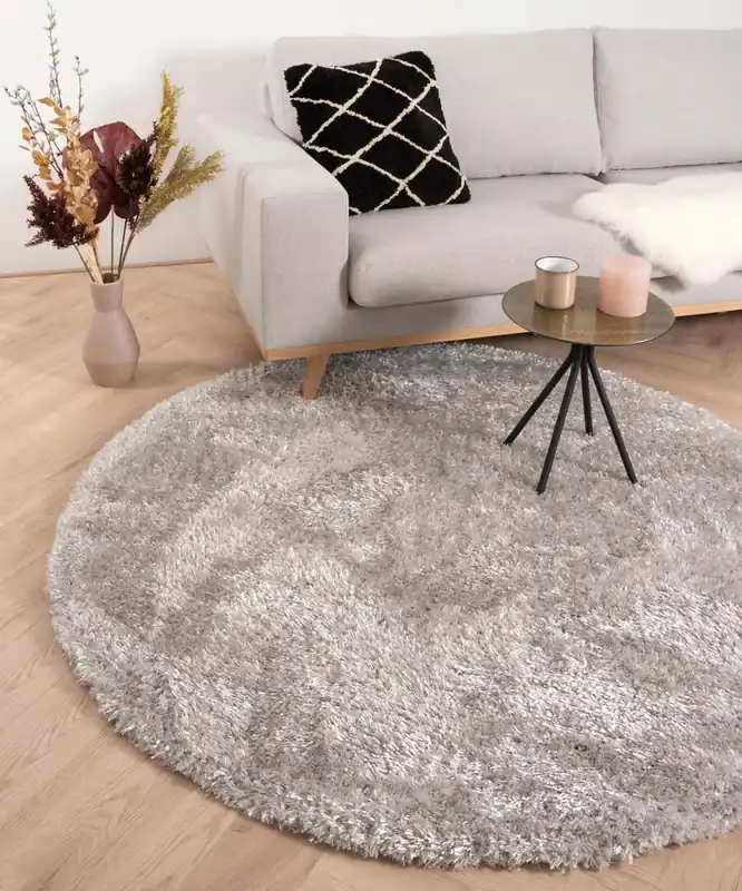 Seizoensaanbieding Rond hoogpolig vloerkleed velours Posh – lichtzilver Black Friday-64%