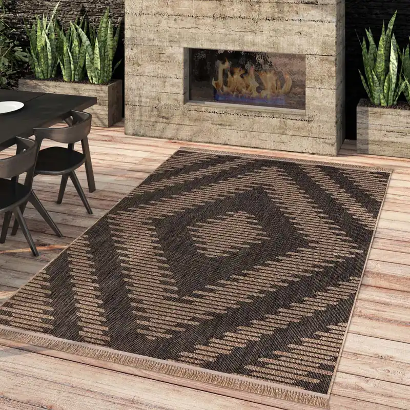 Jute buitenkleed – Karo beige/zwart Black Friday-39% Hoge Kwaliteit