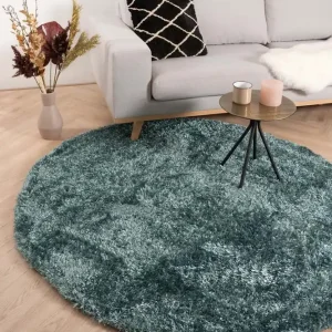 Luxe Rond hoogpolig vloerkleed velours Posh – turquoise Black Friday-64%