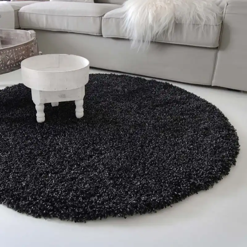Hoogpolig rond vloerkleed shaggy Royal 5cm hoogte – antraciet Origineel