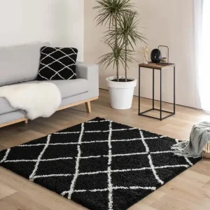 Laatste Kans Vierkant hoogpolig vloerkleed ruiten Artisan – zwart/wit Black Friday-55%