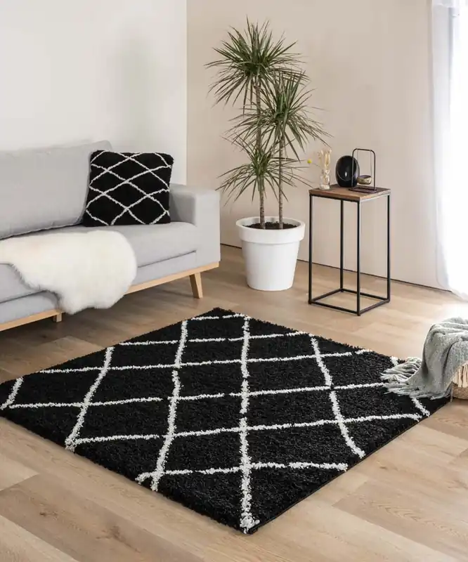 Laatste Kans Vierkant hoogpolig vloerkleed ruiten Artisan – zwart/wit Black Friday-55%