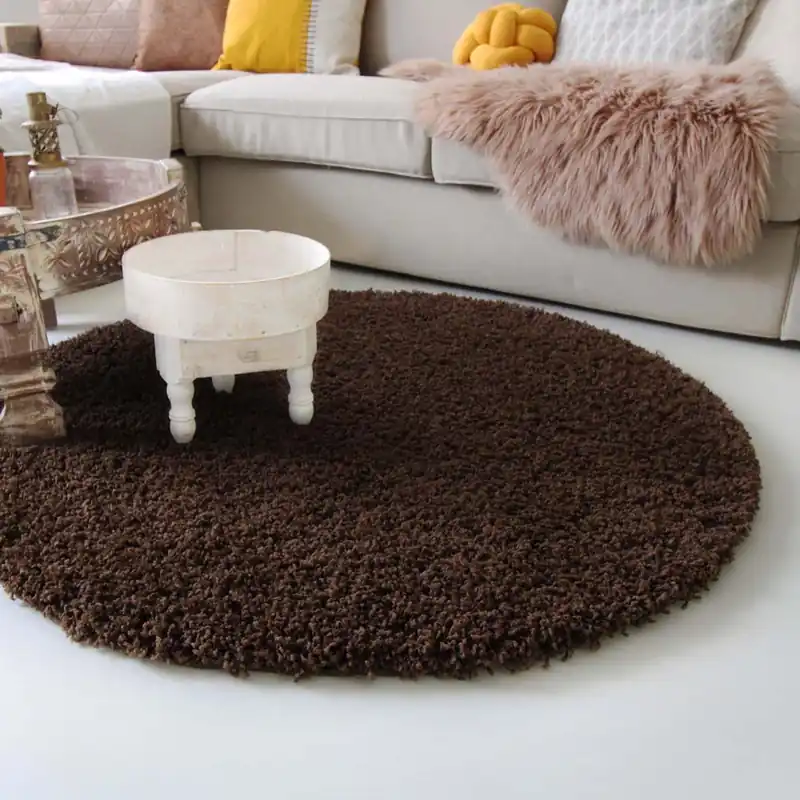 Voordeelprijs Hoogpolig rond vloerkleed shaggy Royal 5cm hoogte – bruin
