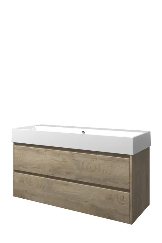 Meest Verkocht Proline Loft badmeubel met keramische wastafel zonder kraangat en onderkast symmetrisch - Raw oak - 120x46cm (bxd)