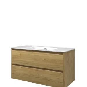 Proline Elegant badmeubel met keramische wastafel met 1 kraangat en onderkast symmetrisch - Ideal oak - 100x46cm (bxd) Seizoensaanbieding