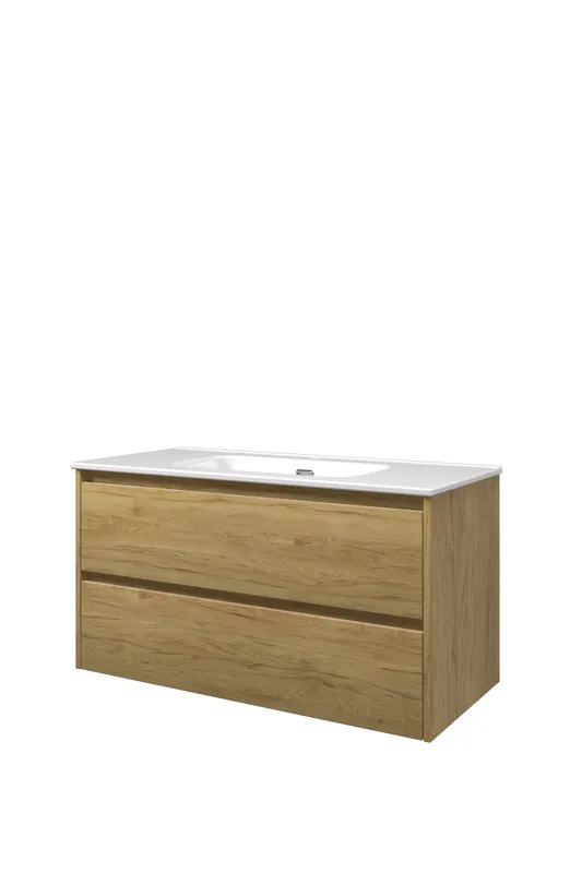 Proline Elegant badmeubel met keramische wastafel met 1 kraangat en onderkast symmetrisch - Ideal oak - 100x46cm (bxd) Seizoensaanbieding