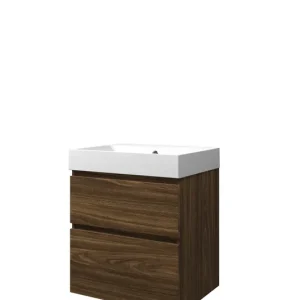 Proline Loft badmeubel met polystone wastafel zonder kraangat en onderkast a-symmetrisch - Cabana oak/Mat wit - 60x46cm (bxd) Veilige Betaling