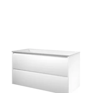 Proline Elegant badmeubel met polystone wastafel zonder kraangat en onderkast symmetrisch - Mat wit/Glans wit - 100x46cm (bxd) Voordeelprijs