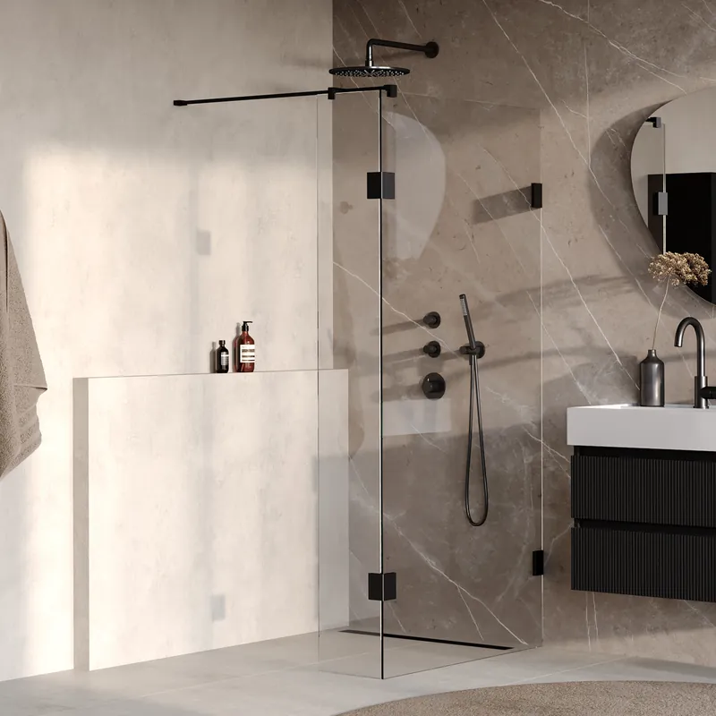 Brauer Void inloopdouche 90x200cm - zijwand 30cm - mat zwart Superprijs