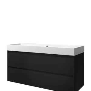 Premium Proline Loft badmeubel met polystone wastafel met 1 kraangat en onderkast symmetrisch - Mat zwart/Mat wit - 120x46cm (bxd)