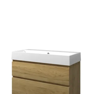 Snelle Levering Proline Loft badmeubel met keramische wastafel met 1 kraangat en onderkast a-symmetrisch - Ideal oak - 100x46cm (bxd)