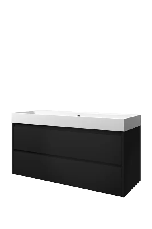 Proline Loft badmeubel met polystone wastafel zonder kraangat en onderkast symmetrisch - Mat zwart/Mat wit - 120x46cm (bxd) Gereduceerde Prijs